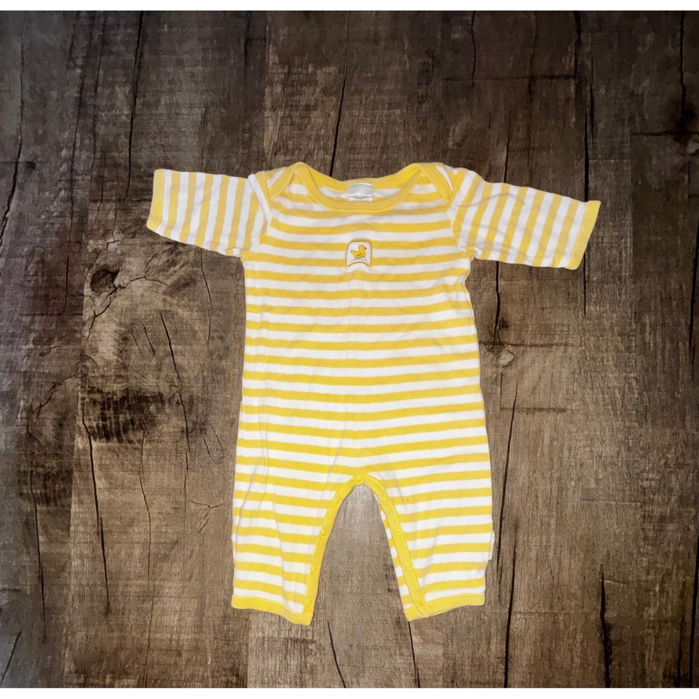 Vintage 1998 Gymboree Rainbow Tag Yellow White Striped Duck Romper Up To 7lbs